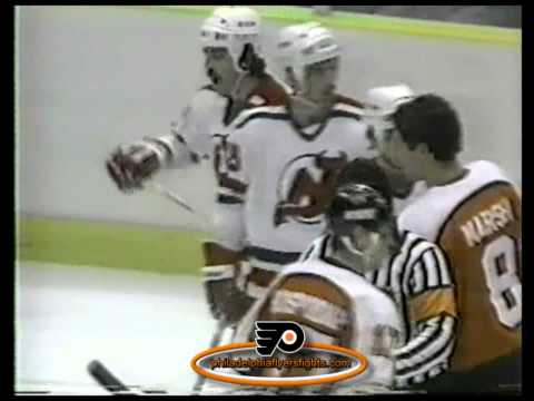 Mar 3, 1985 Rich Sutter vs Paul Gagne Philadelphia Flyers vs New Jersey Devils LINDSAY CARSON HIGHST