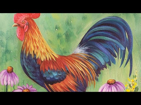 Rooster with Wildflowers Acrylic Painting LIVE Tutorial