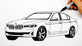How to draw a car - BMW 5 series - Step by step #1