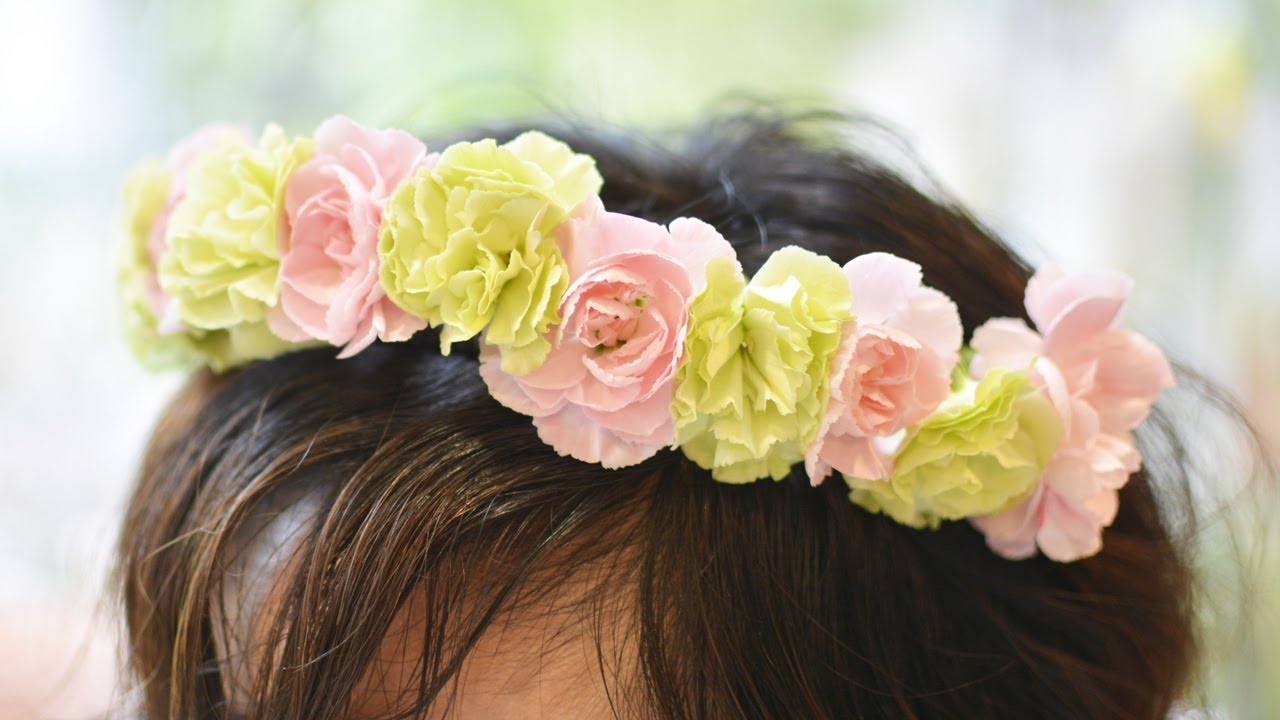 カチューシャ 生花を使った簡単可愛い花かんむり レシピ フラレピ 花のレシピ動画 花のあるhappyな生活をご提案