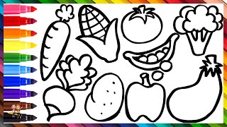 How To Draw And Color Vegetables Step By Step 🥕🌽🍅🍆🥔 Drawings For Kids