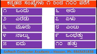 1 to 100 numbers in Kannada (Kannadadha Sankegalu) : by #SOFTECH_COMPUTER_ACADENY_HASSAN,