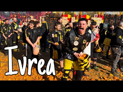 Carnival of Ivrea 2023. Piazza Rondolino. Ivrea, Italy