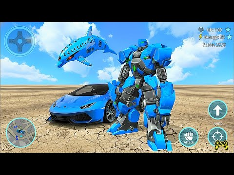 Blue Dolphin Robot Transform Wars: Car Drone Flying Dolphin Robot Game Part 2 - Android Gameplay