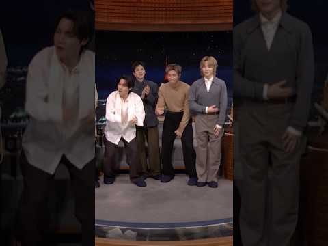 #BTS arrives in style and gifts Jimmy his own pair of slippers! 🥹 #FallonTonight #BTSonFallon
