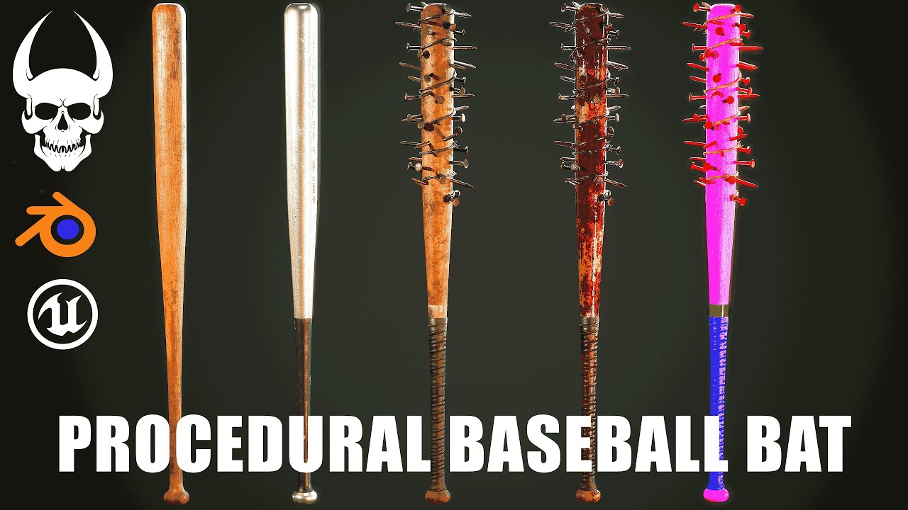 PROCEDURAL BASEBALL BAT Customize the baseball bat materials and meshes 3D Model