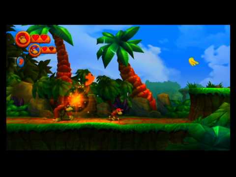 Donkey Kong Country Returns 100% Co-op Walkthrough level 1-1, 720p HD (NO COMMENTARY)