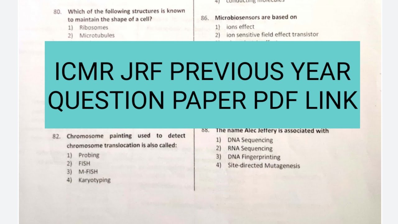ICMR JRF Previous year question paper | ICMR JRF Life science previous year question paper pdf link