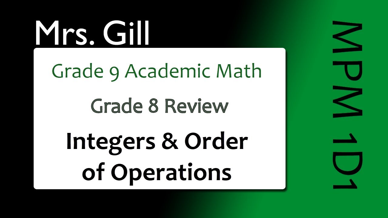 MPM1D1: Grade 9 Academic Math Integers Review