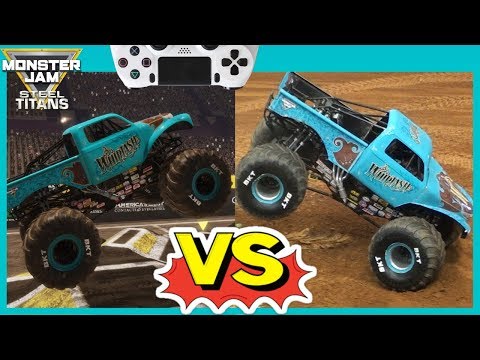 MONSTER JAM 2019 STEEL TITANS FREESTYLE | VIDEO GAME vs REAL MONSTER TRUCKS