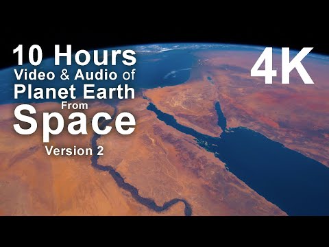 4K 10 hours - Earth from Space & Gentle Rumble Audio V2 - Long Video - relaxing, meditation, nature