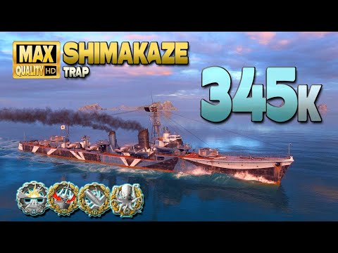 Destroyer Shimakaze: 345k damage, drama on map Trap - World of Warships