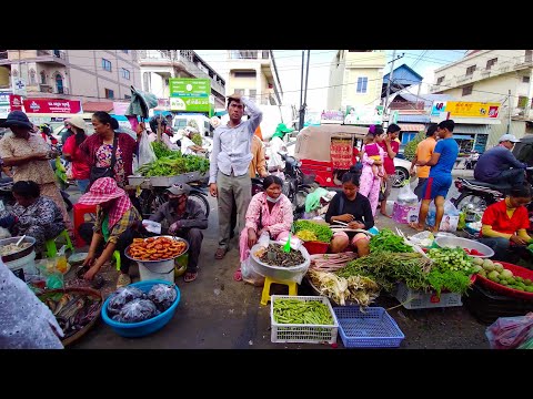 Natural Life In Cambodian Market - Food Show In Phnom Penh Village Food