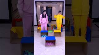 Box jumping challenge, who stepped on the trap_ #FunnyFamily #PartyGames