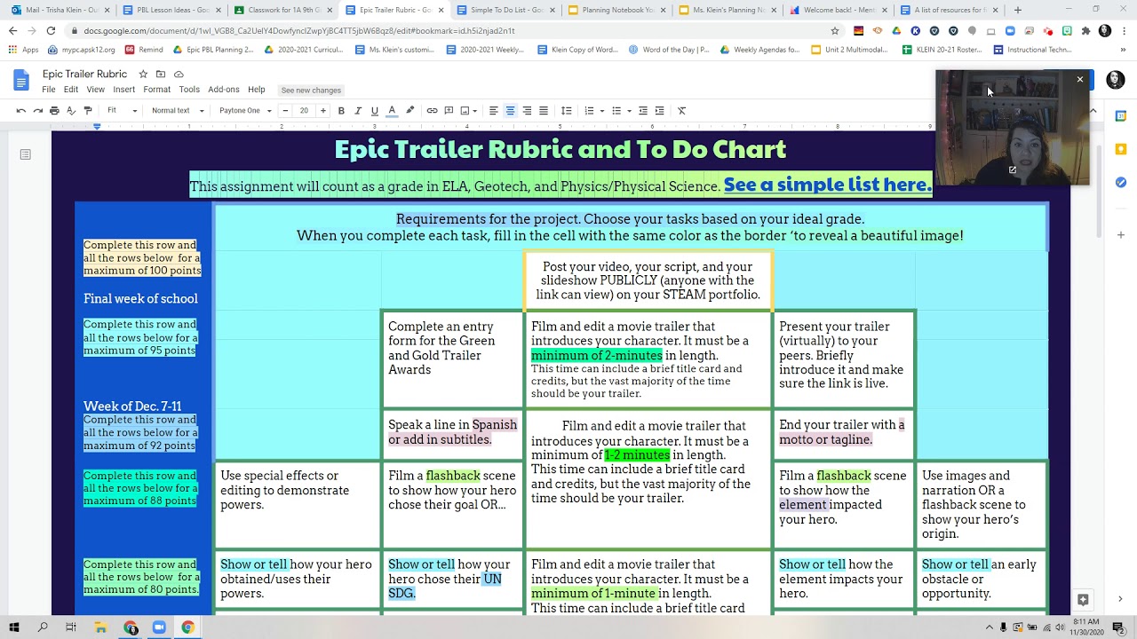 A quick preview of the PBL project rubric and to do list