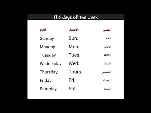 Dani u sedmici na arapskom | vježba | Nermin Avdić | 2022.