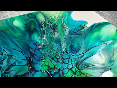 75. Turquoise, Gold, Black and Green SheleeArt Bloom Technique - Acrylic Pouring - Fluid Art