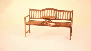 VILLANA Gartenbank, Teakoptik, Akazie, 152 x 59 x 86 cm, 2-3 Personen, Klapptisch-Funktion, FSC®-zertifiziertes Produkt