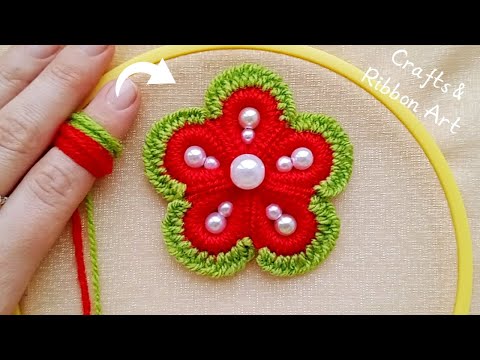 It's so Beautiful 💖🌟 Superb Woolen Flower Making Trick with Finger - Hand Embroidery Amazing Flowers