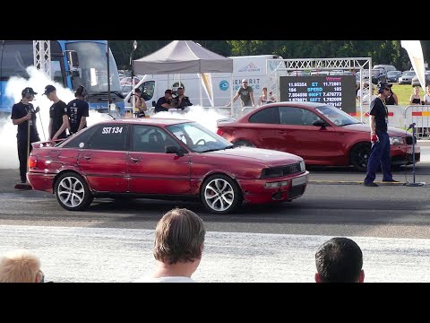 BMW 135i 5.3T V8 LH6 + 8HP vs Audi 90 B3 Quattro 4.2 40v Turbo 1/4 mile drag race