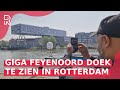 GIGANTISCH spandoek uit KAMPIOENSDUEL Feyenoord om Unilever-gebouw heen gewikkeld: 'Dit is geweldig'