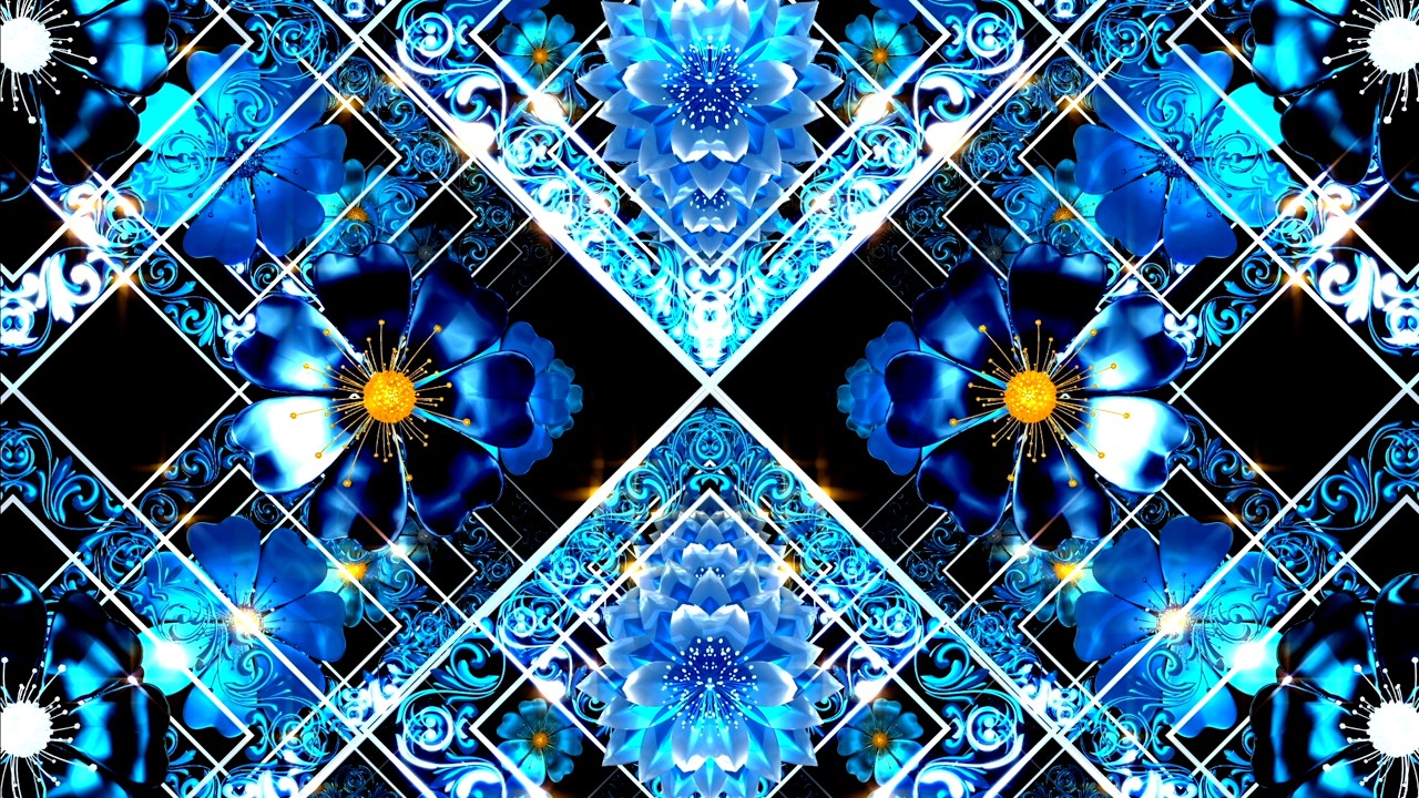 4K Blue Floral Mandala VJ Loop 🌺 Glowing Neon Background Seamless