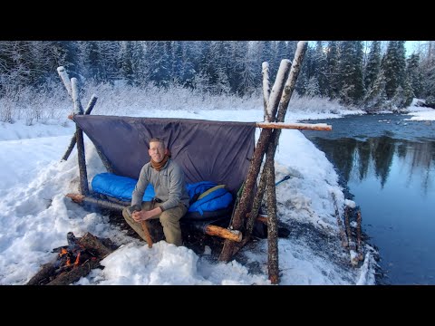 HOT ROCKS in my Bushcraft Cot - Winter Camping in Alaska with a