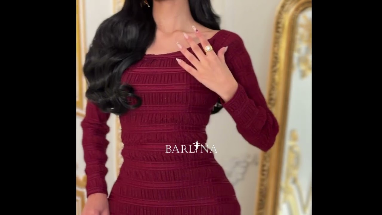 فستان برغندي بطول ماكسي وأكمام طويلة - XL