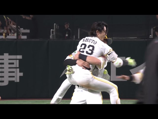 【9回裏】球場大歓声!! ホークス・周東佑京 ライト頭上を越えるサヨナラタイムリー2ベースヒット!! 2025年5月28日 福岡ソフトバンクホークス 対 北海道日本ハムファイターズ