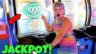Family Fun Playing ARCADE Games! AUBREY WINS HUGE ARCADE JACKPOT