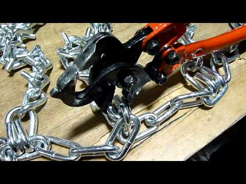 Large plier tool for tire chain repair video