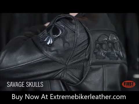 Savage Skulls FIM243CSLZ Men's Leather Jacket with Reflective Skulls |First Manufacturing