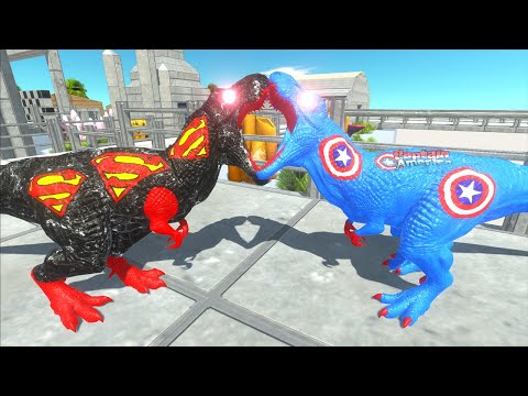 BLACK SUPERMAN T-REX VS CAPTAIN AMERICA T-REX DEATH RUN - Animal Revolt Battle Simulator