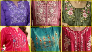 Hand embroidery designs for Frock style dresses / peplum kurti design  