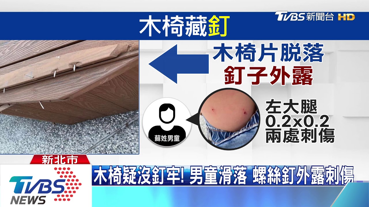公園木椅崩壞! 5歲童大腿遭「螺絲釘」刺濺血