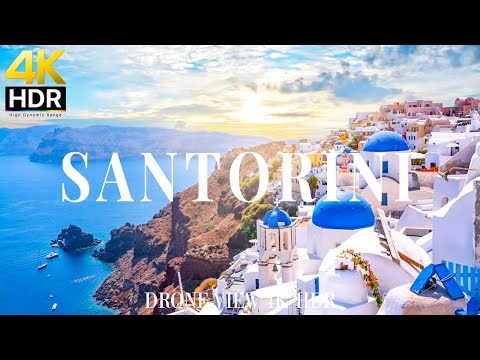 Santorini 4K drone view 🇬🇷 Flying Over Santorini | Relaxation film with calming music - 4k HDR