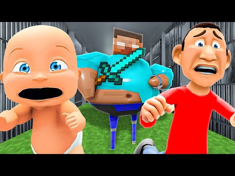 Bubble mayhem: Baby and Daddy flee Minecraft prison!