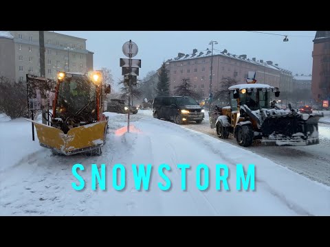 Stockholm, Sweden | Snowstorm Walking Tour 4K