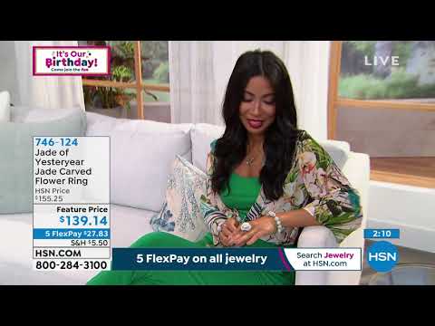 Jade of Yesteryear Sterling Silver Jade Carved Flower Ri...