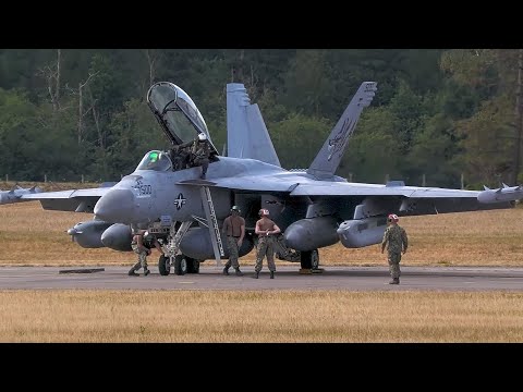 [4K] US Navy EA-18G Growlers & F/A-18 Super Hornets, Engine Startup, Afterburner Takeoff, Recovery