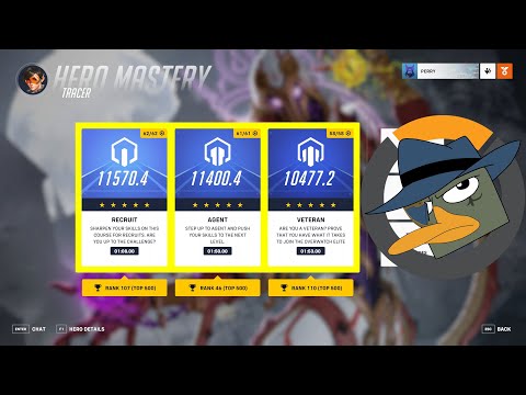 Tracer Hero Mastery Top 500, all 3 courses, Recruit, Agent, and Veteran, 5 stars - Overwatch 2