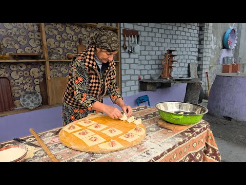 Azerbaijani Village Manti: Grandma's Traditional Dumpling Recipe Cooked Over Open Fire