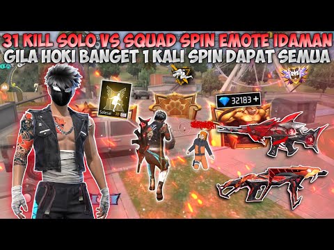 31 KILL SOLO VS SQUAD SPIN EMOTE KURSI IDAMAN!! HOKI BANGET 1 KALI SPIN LANGSUNG DAPAT!!