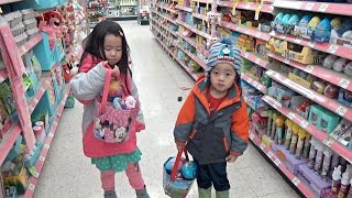 Easter Eggs Hunting and Shopping for Toys at the Store
