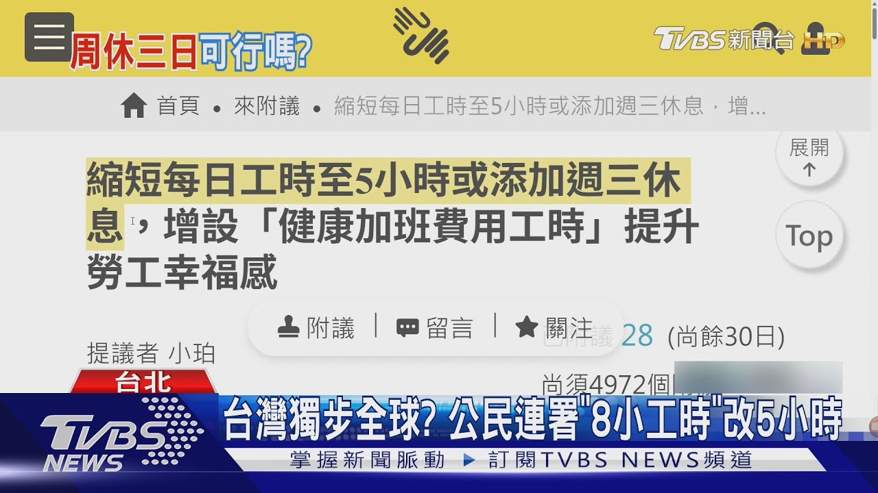 台灣獨步全球?公民連署「8小工時」改5小時