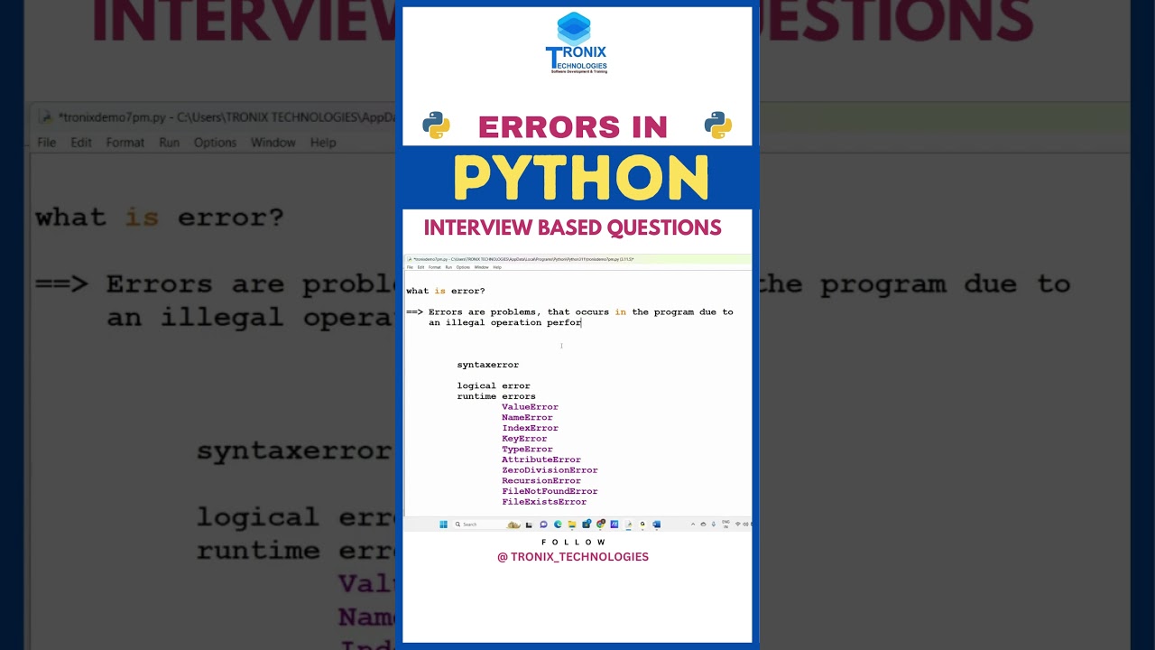 Python training in Hyderabad |  Python interview Questions | Python Tutorials | Errors in Python