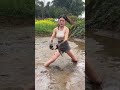 Cute Girl Catching Eel In Mud Solo Eel Fishing In China Shorts 1697