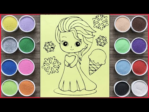 Chibi Elsa frozen princess sand painting -Tô màu tranh cát công chúa băng giá Elsa (ChimXinhchannel)