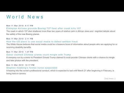 World News Headlines for 11 Mar 2019 - 6 PM Edition