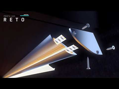 Відео огляд Алюмінієвий накладний профіль тип RETO для LED стрічок, з розсіювачем LUMINES. (Ціна за 1 м.п.)